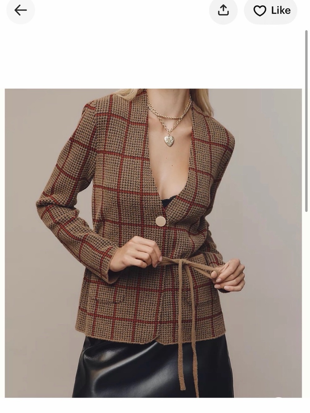 Anthropologie NVLT Women's Plaid Belted Blazer Jacket in Brown